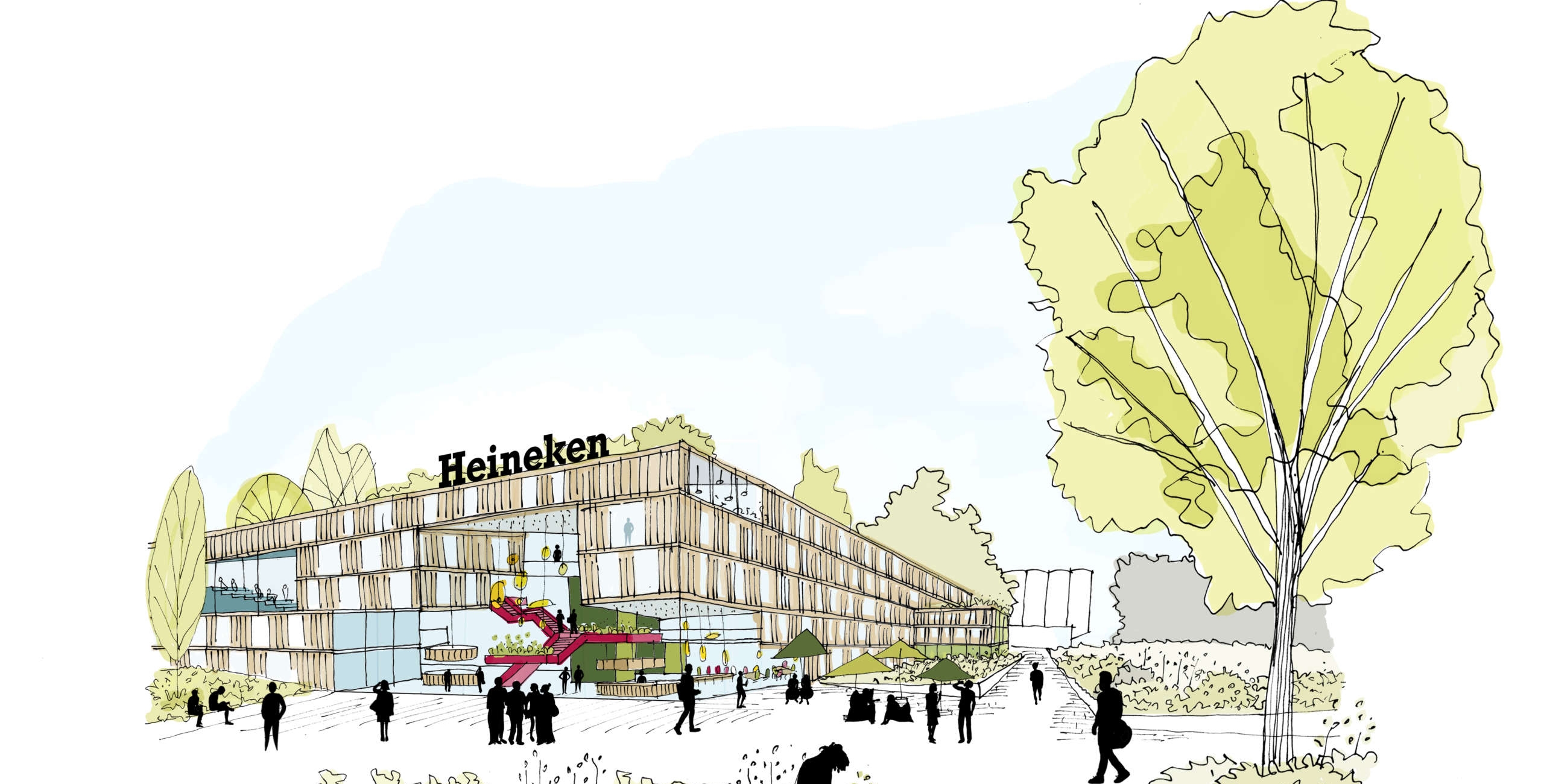 Sketch HEINEKEN office Zoeterwoude (design: Vakwerk Architects)